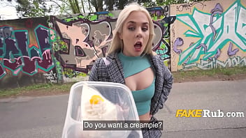 A wild European girl offers a creampie for money